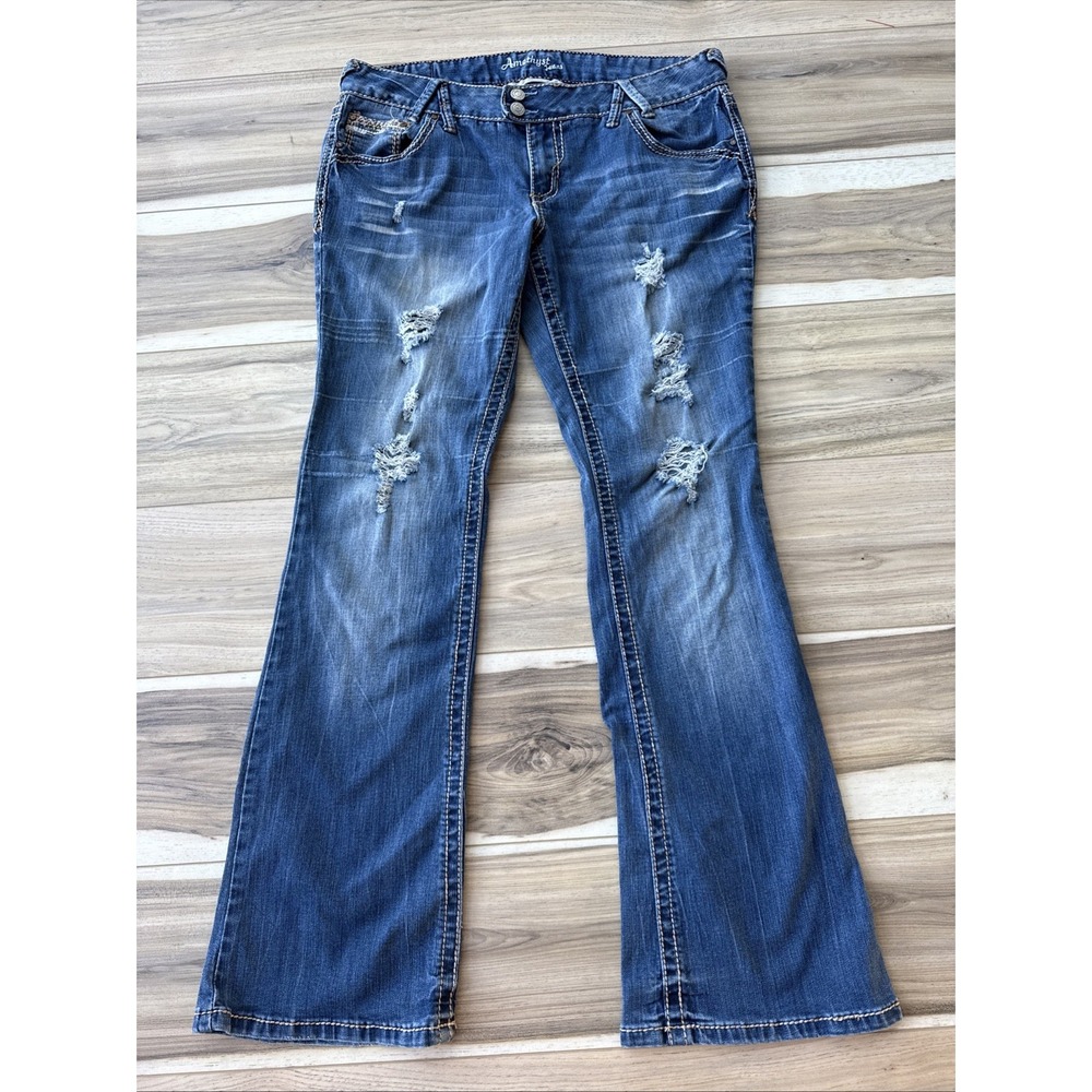 Amethyst Jeans Women's Size 13 Boot Cut‎ Embellished Distressed stretch Denim